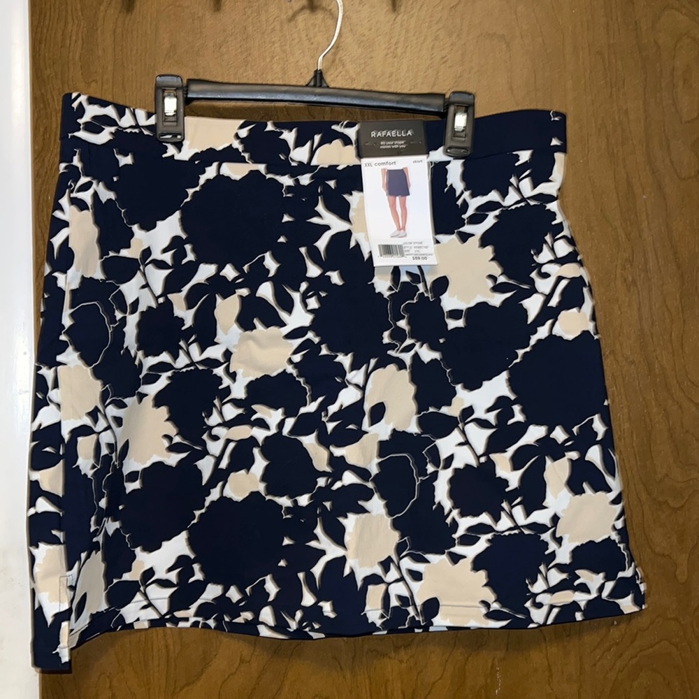 NWT Rafaela navy blue and cream floral skirt size XXL